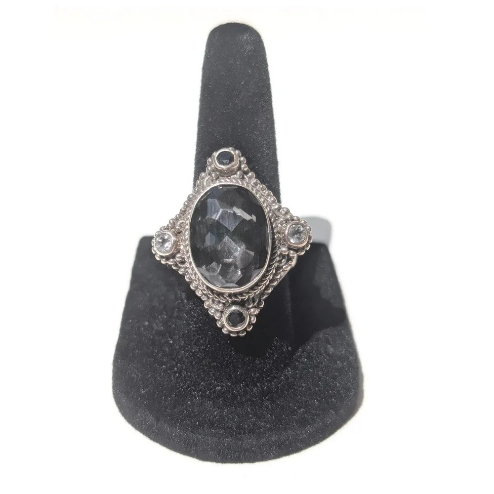 Sarda Bali Sterling Silver Gray Smoky Quartz Filigree Ring Size 7 Balinese Style